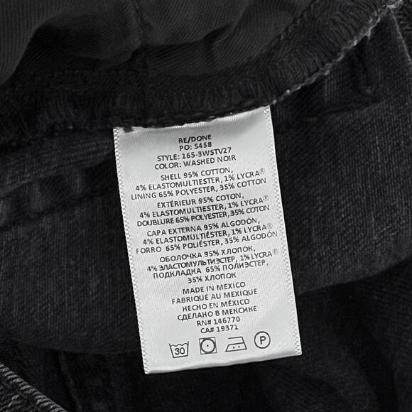 RE/DONE 70s Stove Pipe Jeans Women’s 23 Washed Noir Black Straight Raw Hem - Picture 6 of 7